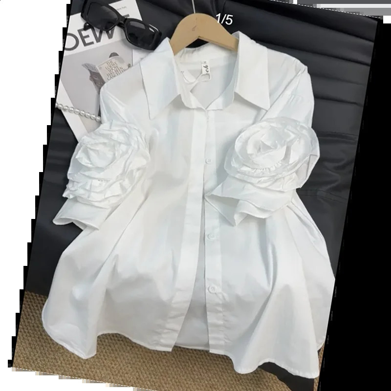 Street Style 3D Floral POLO Neck Short Sleeve Shirt Summer 2026 Slimming Top Trendy n Casual Fashion Upperwear 260711banjia