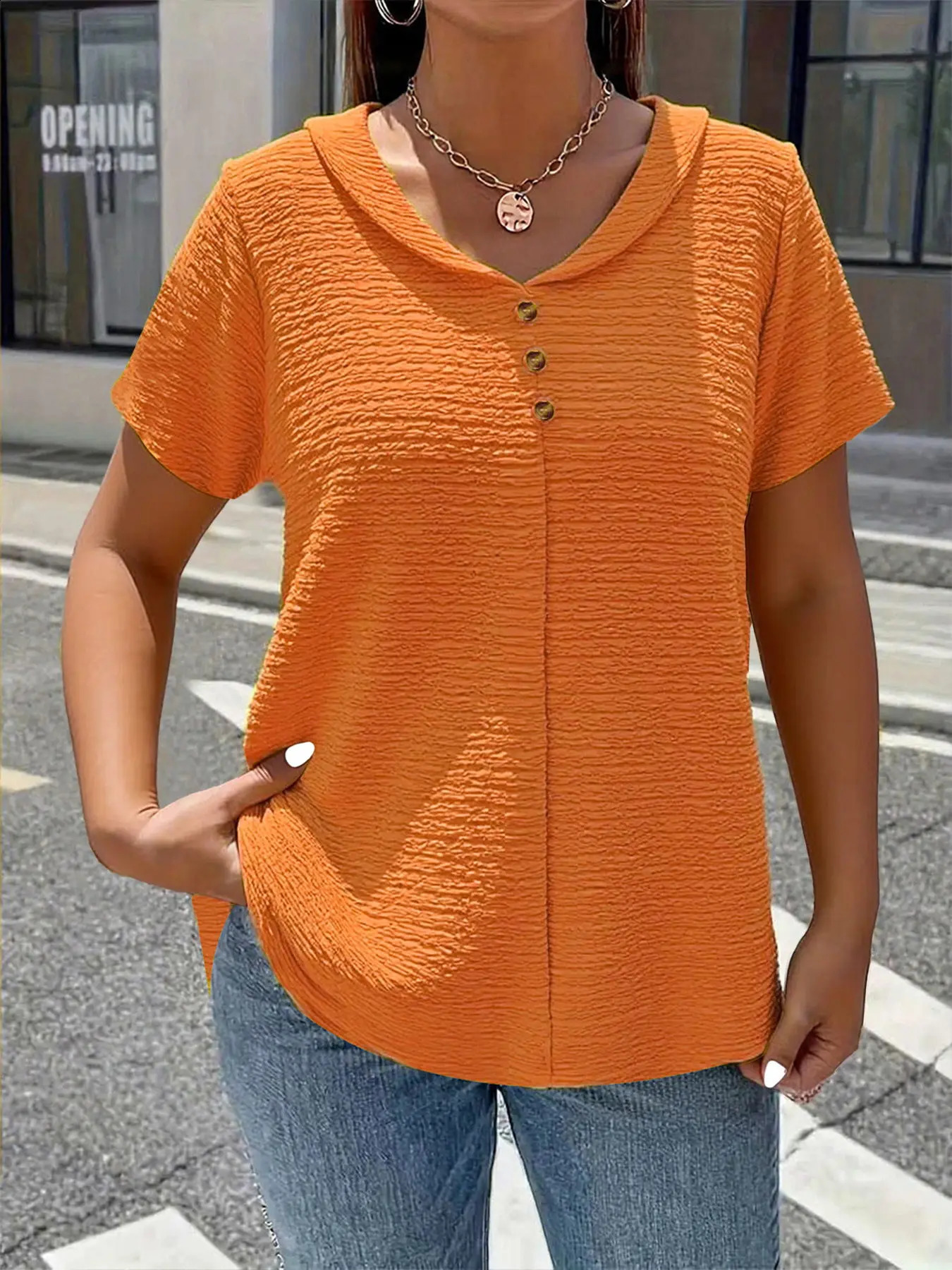 Plus size spring and summer fashionable elegant pure color textured fabric buttoned doll neck short sleeve multiscene match 260711banjia