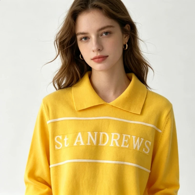 Ladies Poloneck Knitted Embroidered Sweater Academic Style Casual Pullover y n Fashionable Golf Shirt 260711banjia
