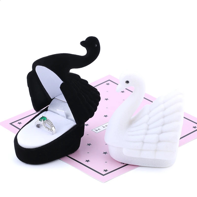 1Piece lovely swan Jewelry Box Velvet wedding Ring box Necklace Display Box swan Gift box Container Case for Jewelry Packaging 260711