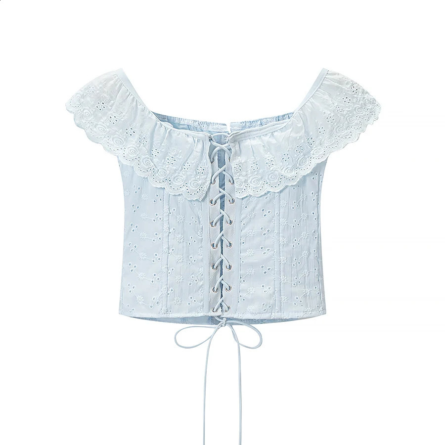 Fashion Embroidered Top for Women Square Neck Ruffle Sleeve Casual Blouse Summer Trendy Sexy Elegant 2026 260711banjia