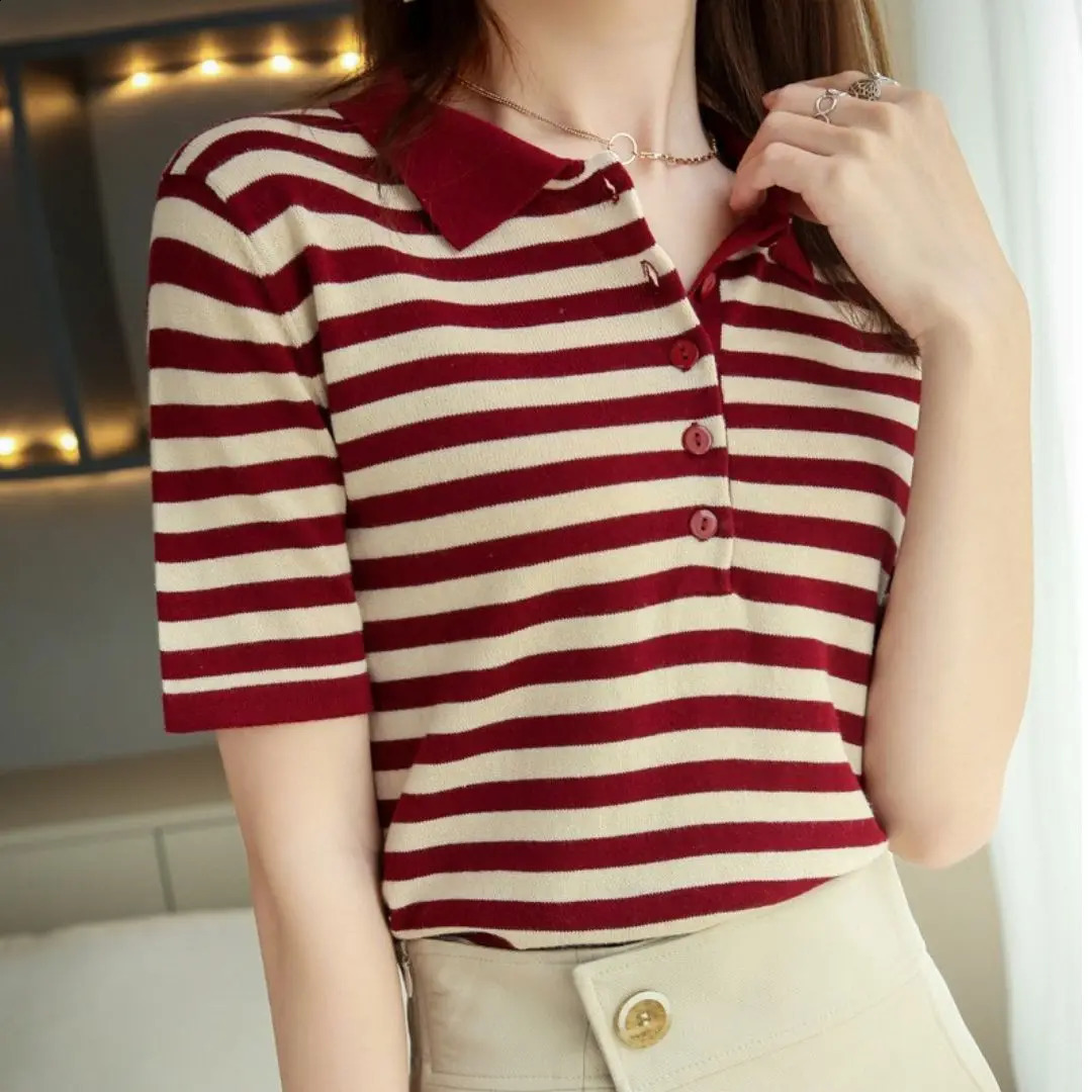 WinvyNee Summer Women 100 Cotton Striped Polo T Shirt Clother Tops Short Sleeve Sweater Casual Basic Pullover A1002004 260711banjia - view 4