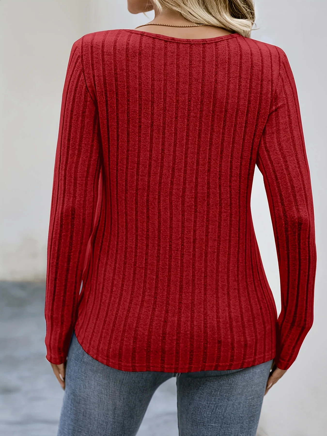 Plus Size Womens Long Sleeve Ribbed Knit Button Detail Top Elegant Casual Comfort Perfect for Any Occasion 260711banjia - view 3
