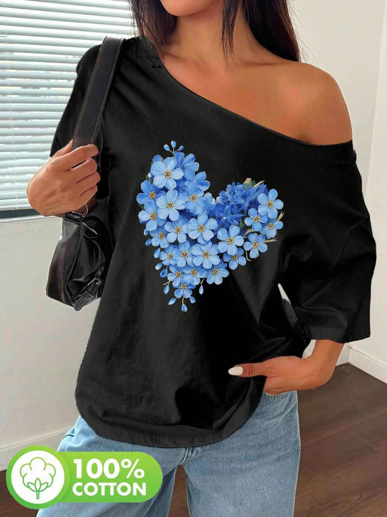 Plus Size 100 Cotton Shoulder Loose Print TShirt Oversized Y2K Style Graphic Tee Tops Summer Off The Top Bl 260711banjia - view 4