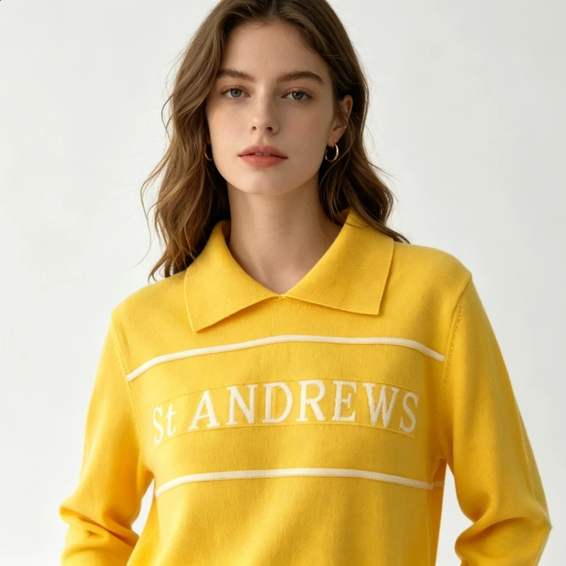 Ladies Poloneck Knitted Embroidered Sweater Academic Style Casual Pullover y n Fashionable Golf Shirt 260711banjia