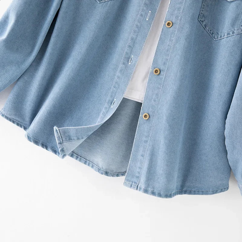 Retro Soft Denim Casual Loose Long Sleeve Shirt Womens Spring Autumn Style Polo Collar Pocket Outerwear Coat 260711banjia