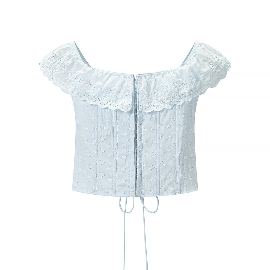 Fashion Embroidered Top for Women Square Neck Ruffle Sleeve Casual Blouse Summer Trendy Sexy Elegant 2026 260711banjia