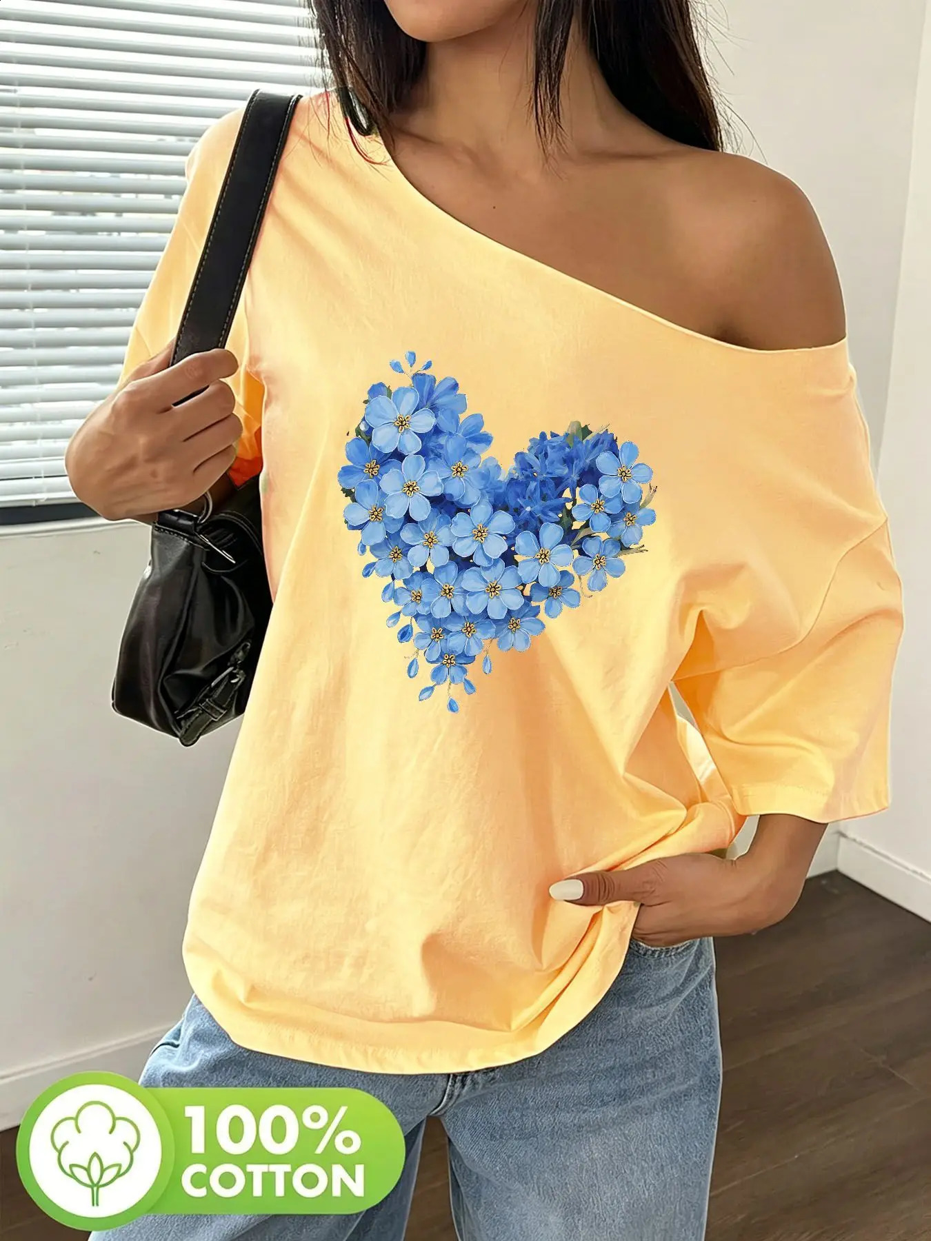 Plus Size 100 Cotton Shoulder Loose Print TShirt Oversized Y2K Style Graphic Tee Tops Summer Off The Top Bl 260711banjia - view 7