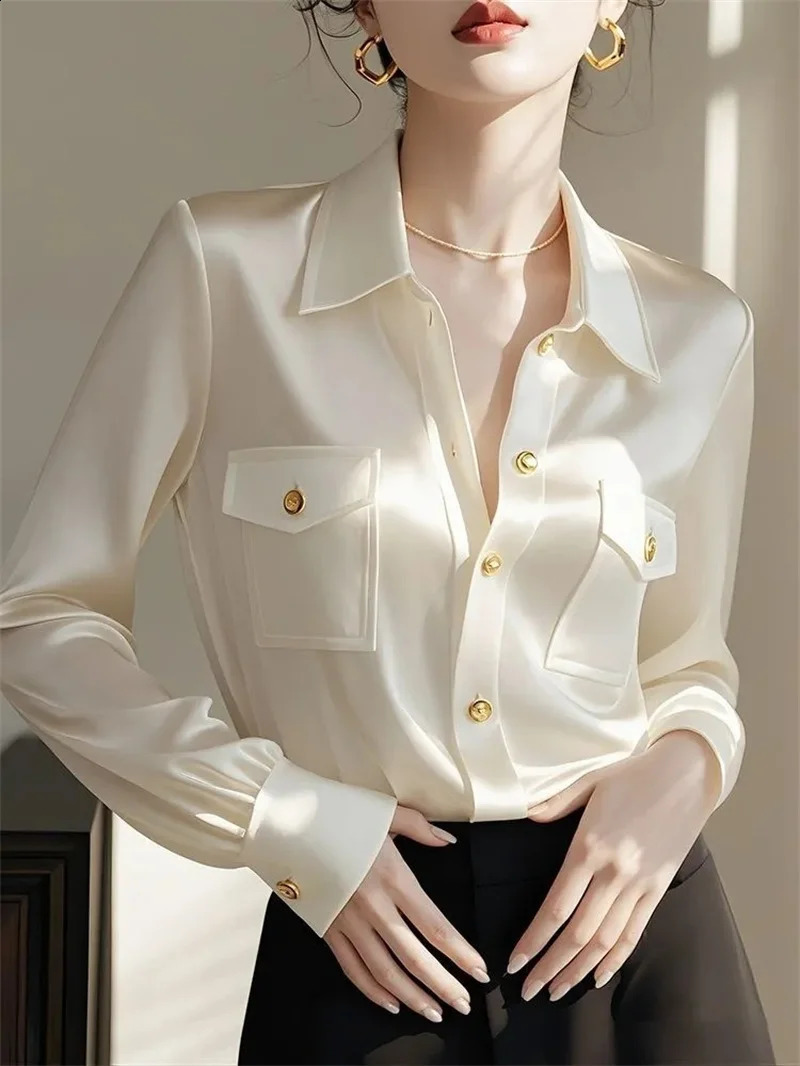 Polo Collar Solid Color Long Sleeved Shirt Women With A Niche n Unique And Chic Spring Autumn Highend Beautiful Top 260711banjia