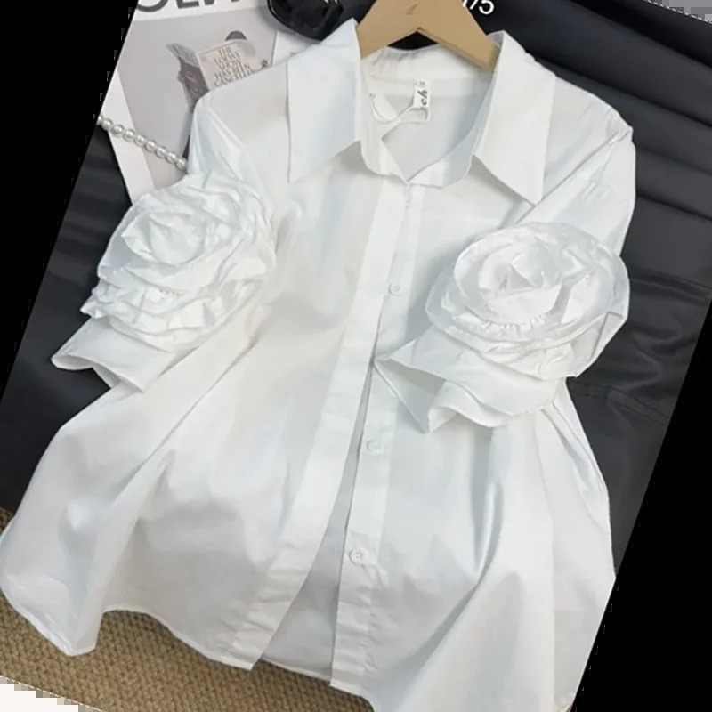 Street Style 3D Floral POLO Neck Short Sleeve Shirt Summer 2026 Slimming Top Trendy n Casual Fashion Upperwear 260711banjia