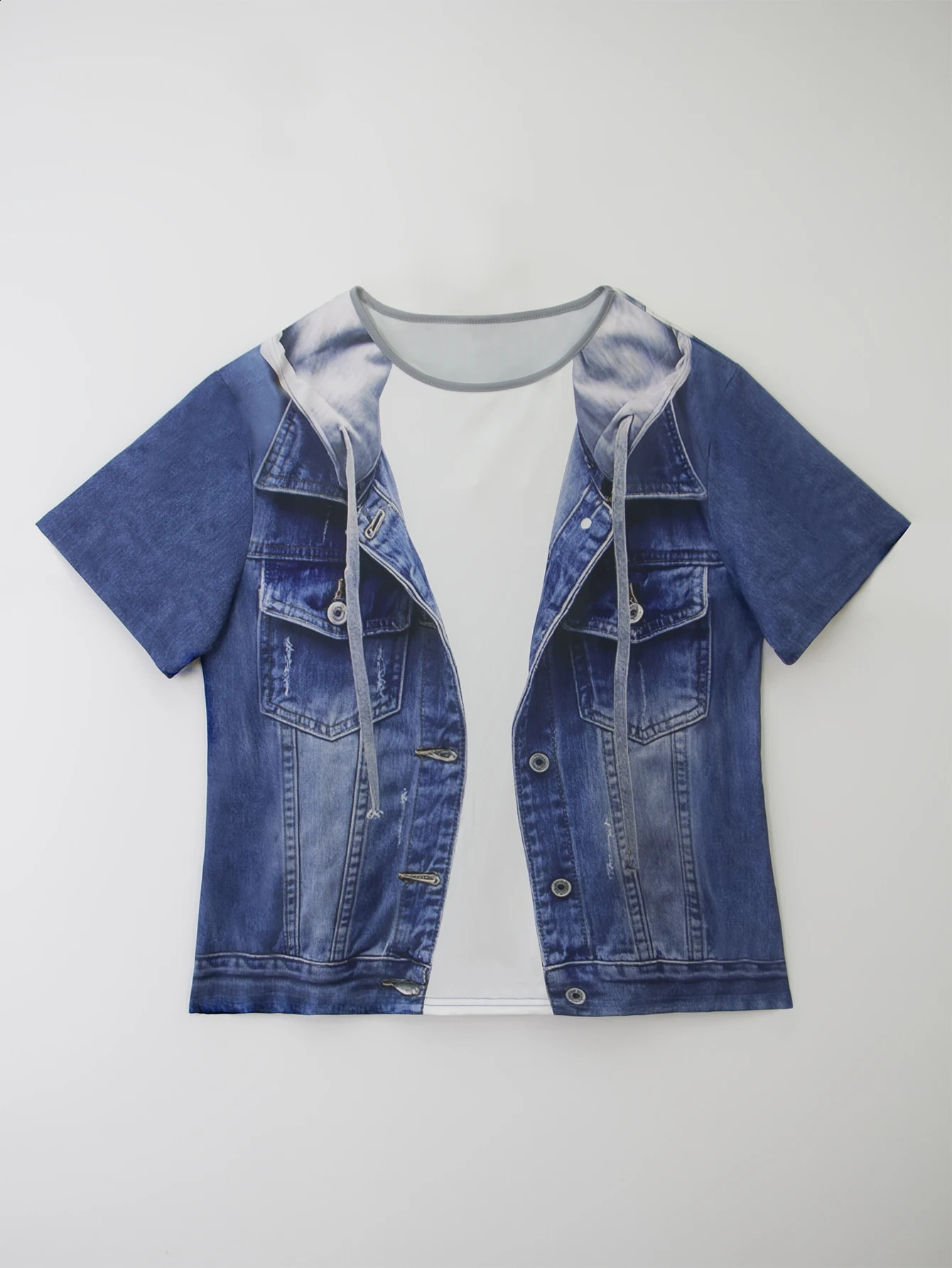 Plus size womens denim casual short sleeved round neck top Western style Tshirt versatile comfortable 260711banjia - view 6