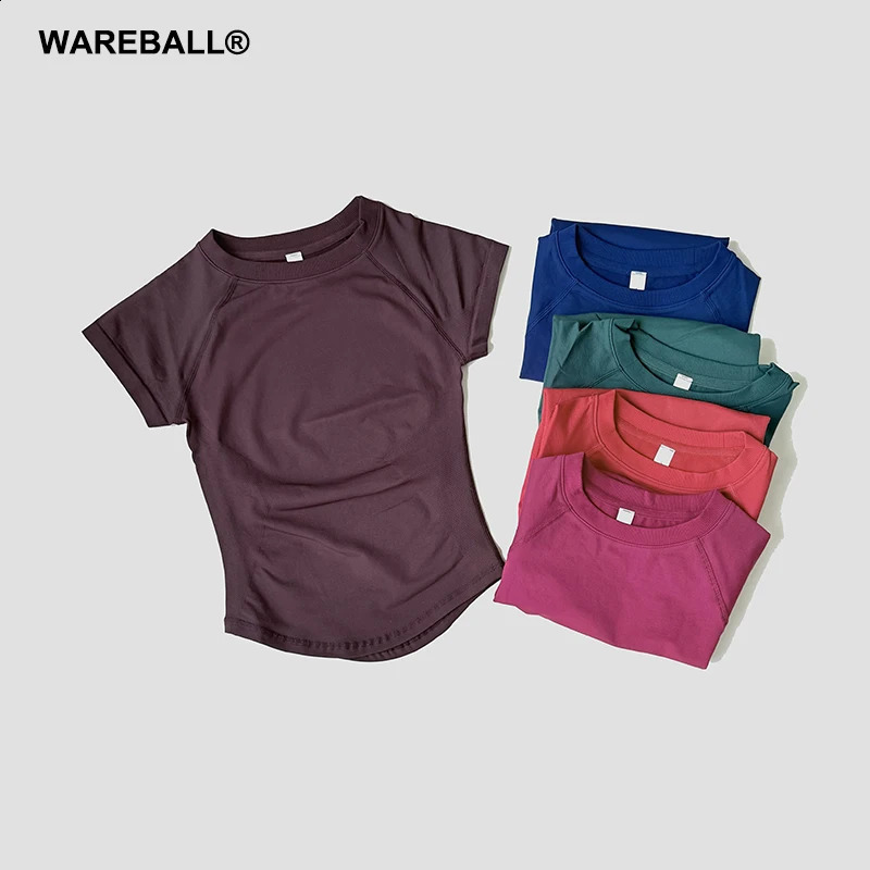 WAREBALL Fitness Seamless Crop Top Sports T Shirt Women Gym Wear Yoga Short Sleeve Elastic Round Neck Running Workout Tee 260711banjia