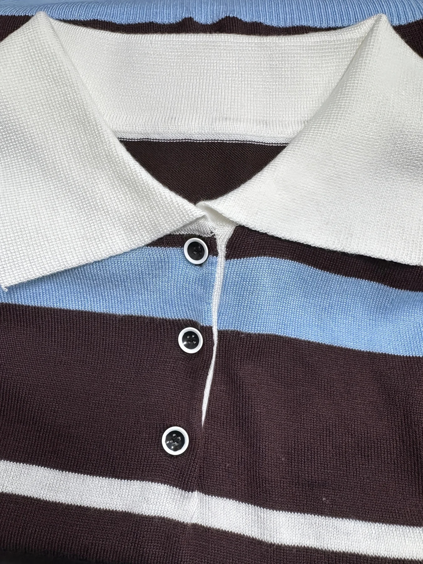 Retro Contrasting Striped Polo Collar Womens Knitted Pullover Short Sleeved Slim Fit Top Summer Style 260711banjia