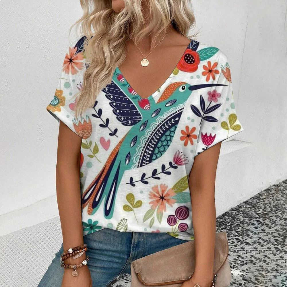 Womens Plus Size TShirt Summer VNeck T Shirt For Women Daily Fashion Short Sleeve Casual 3d Print Female Clothes 260711banjia