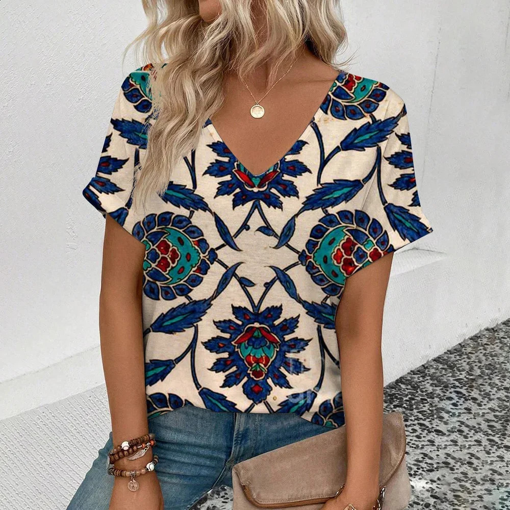 Womens Plus Size TShirt Summer VNeck T Shirt For Women Daily Fashion Short Sleeve Casual 3d Print Female Clothes 260711banjia