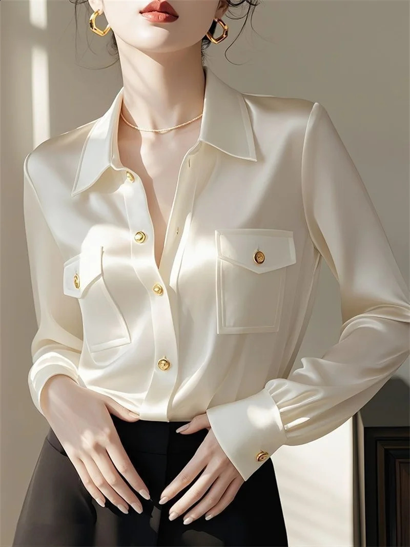 Polo Collar Solid Color Long Sleeved Shirt Women With A Niche n Unique And Chic Spring Autumn Highend Beautiful Top 260711banjia