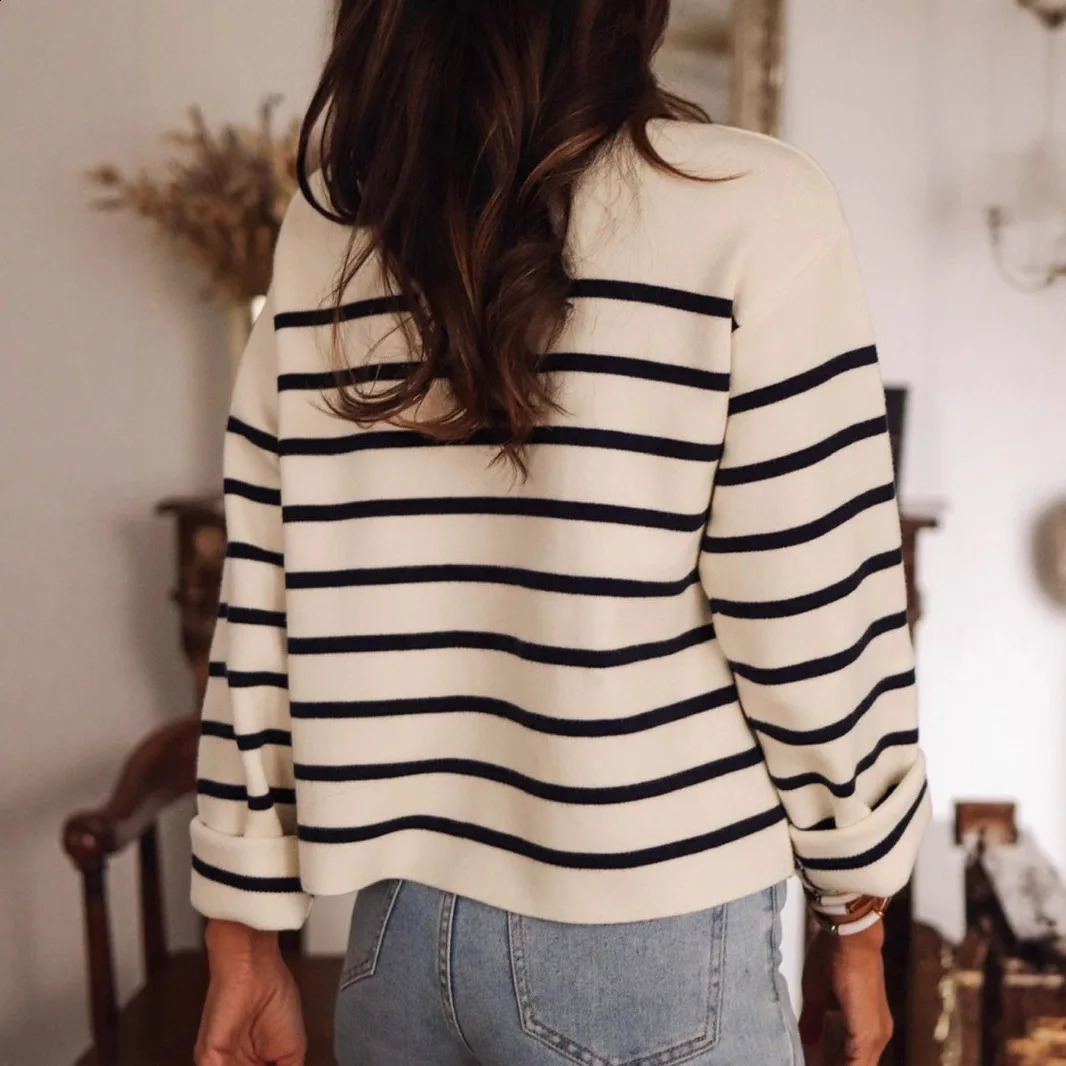 sweater autumn and black white striped buttonknit American crossborder casual longsleeved women 260711banjia