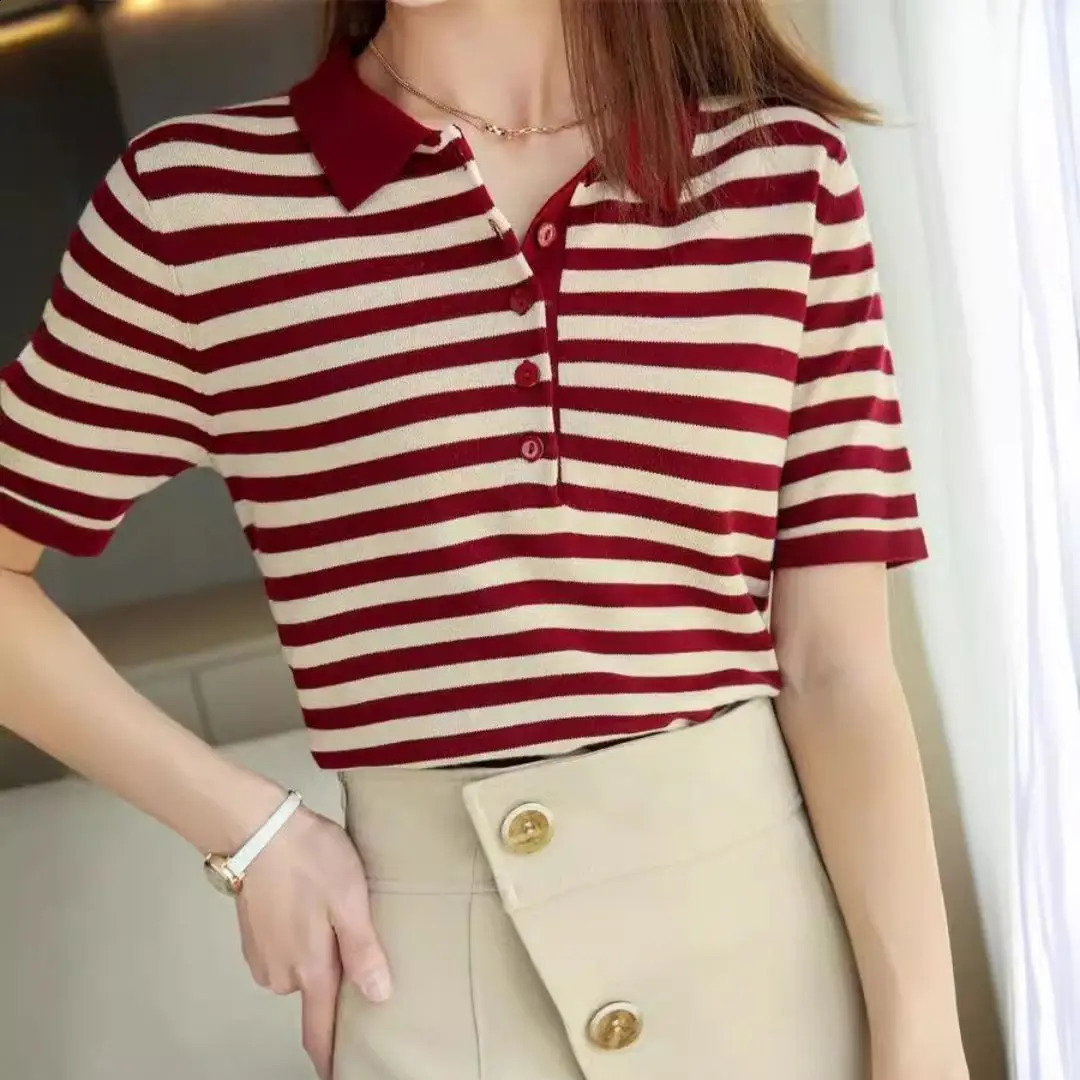 WinvyNee Summer Women 100 Cotton Striped Polo T Shirt Clother Tops Short Sleeve Sweater Casual Basic Pullover A1002004 260711banjia - view 3