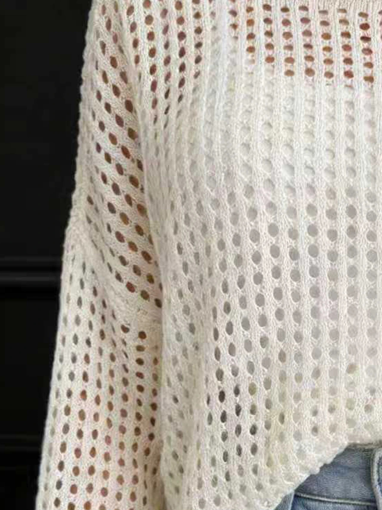 Plus Size Womens Elegant Boat Neck Hollow Out Knit Long Sleeve Pullover Perfect for Summer Outings 260711banjia - view 5