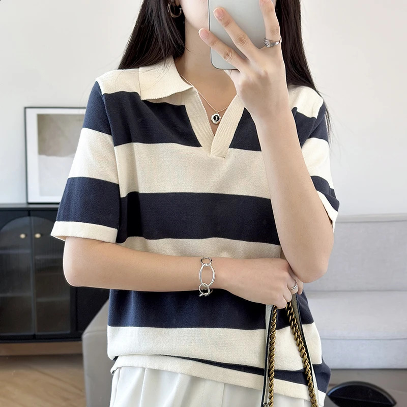 WinvyNee Summer Half Sleeved Womens Solid Polo Shirt Casual Cotton Striped Top Tshirt Women Clothing Knitted A100 260711banjia - view 5