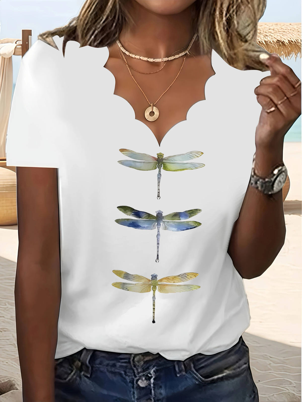 Fashion Plus Size Blouse Floral Wave VNeck TShirt for Women Summer Elegant Casual Tops 260711banjia - view 7
