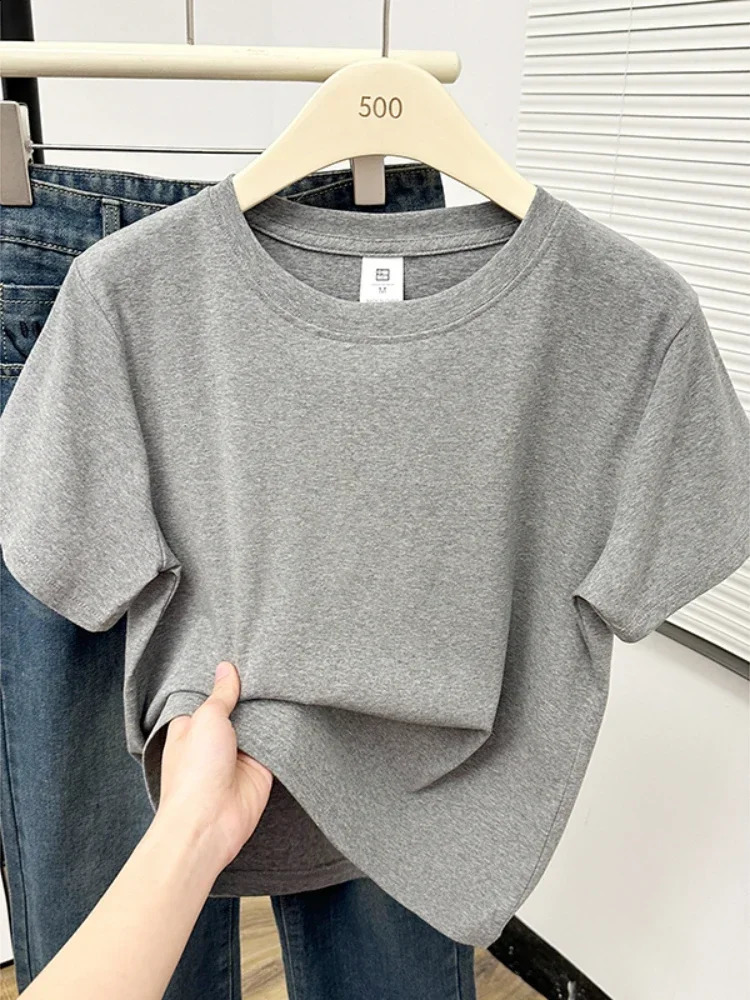 2026 Summer High Quality Casual Plus Size T Shirt Sexy Short Sleeved Sleeves Fashion Trend Solid Women Clothing Y2k Tops 260711banjia
