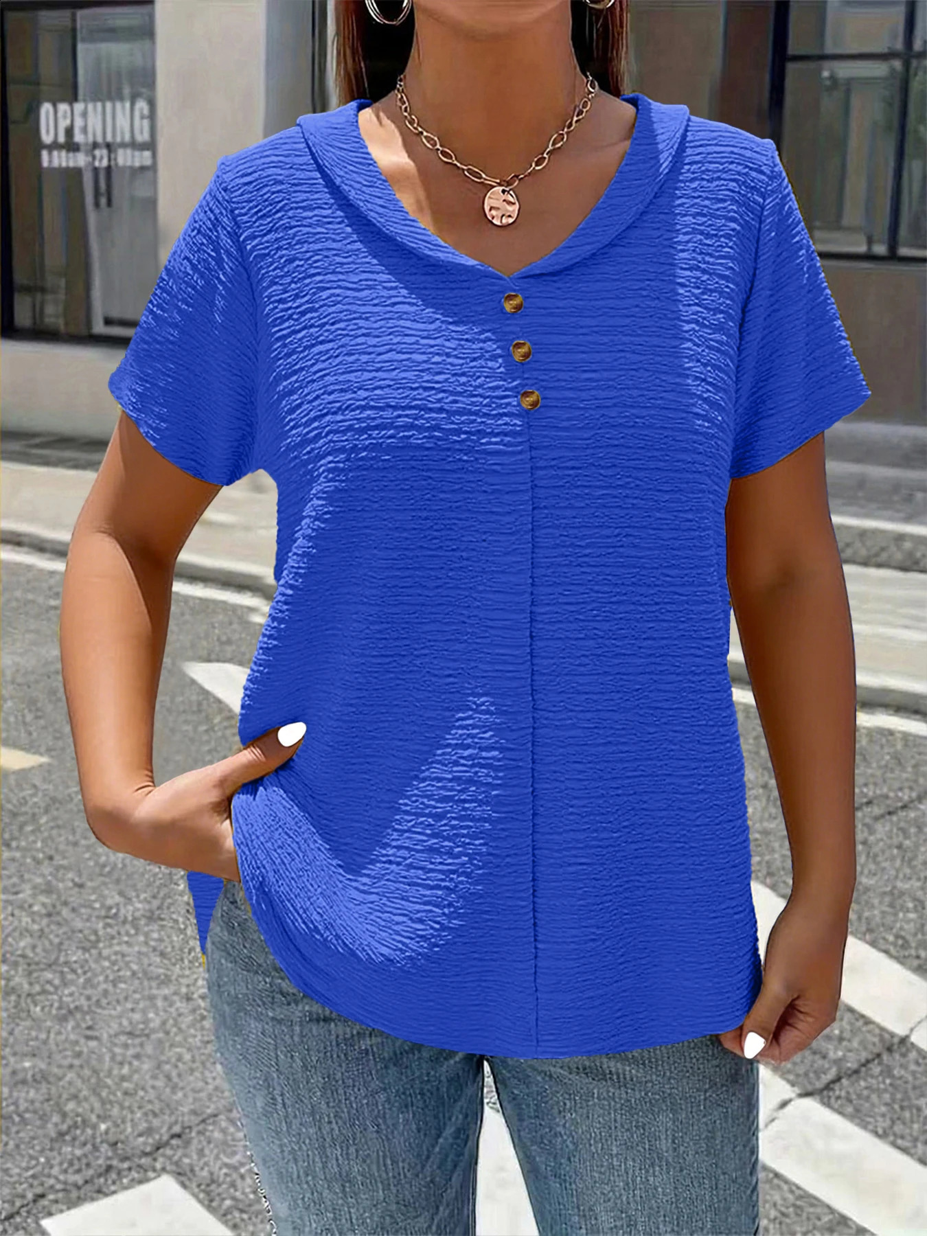 Plus size spring and summer fashionable elegant pure color textured fabric buttoned doll neck short sleeve multiscene match 260711banjia