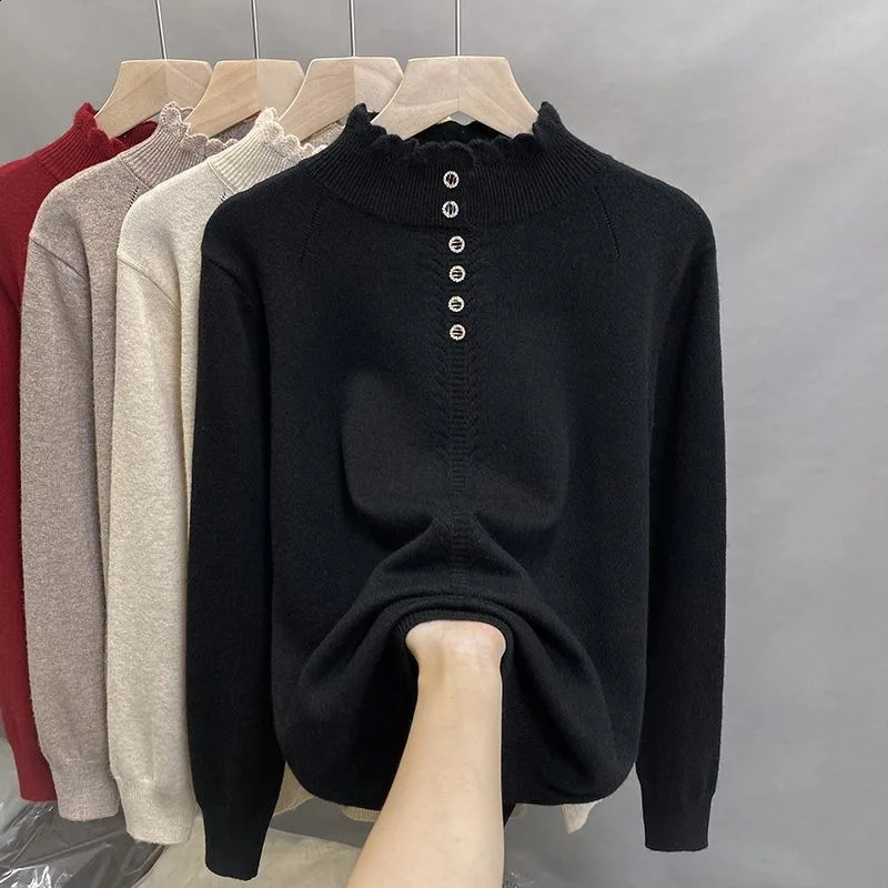 Autumn and Winter Half Turtleneck Bottoming Sweater Womens Loose Solid Color Pullover Top 260711banjia