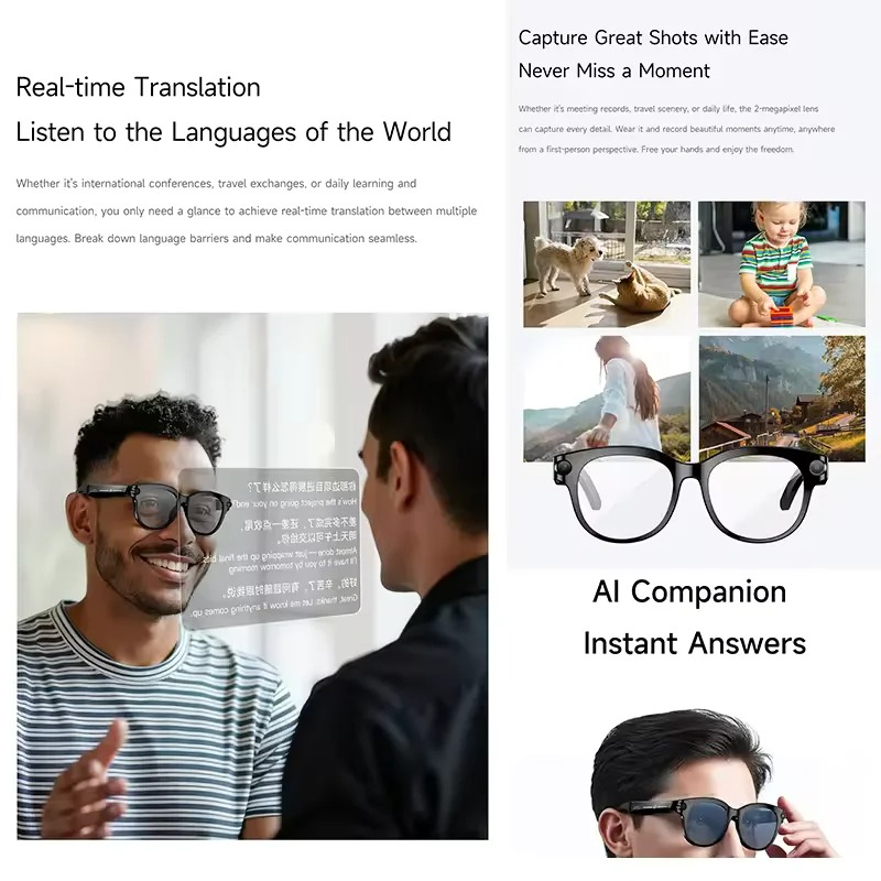 AI Smart Glasses, Smart Audio Wearable Device with Bluetooth Connectivity, 2MP Camera and Built-In Flashlight, Single-Lens Design - 290mAh Battery, Ty - view 5