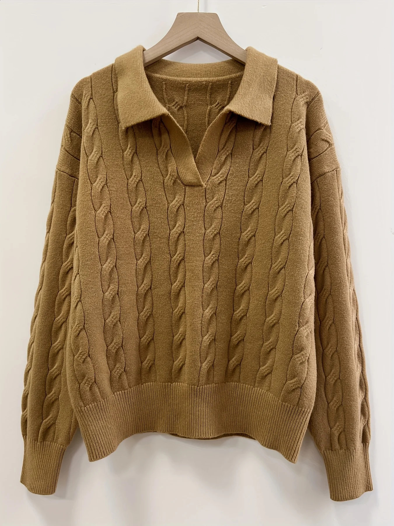 POLO collar loose top casual womens thick needle sweater with core spun yarn knit sweate 260711banjia - view 4