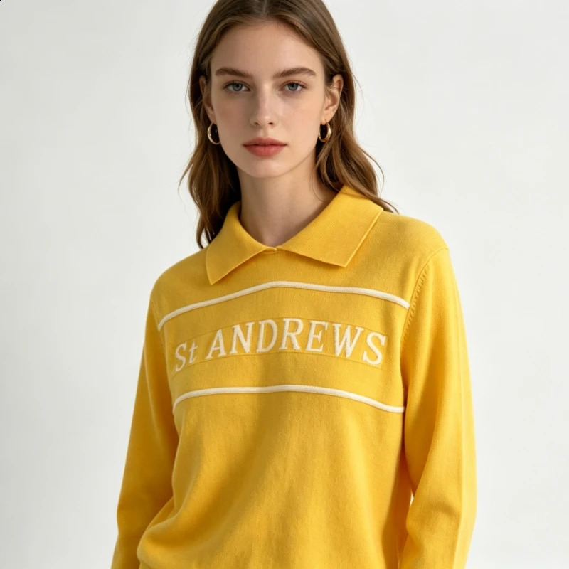 Ladies Poloneck Knitted Embroidered Sweater Academic Style Casual Pullover y n Fashionable Golf Shirt 260711banjia