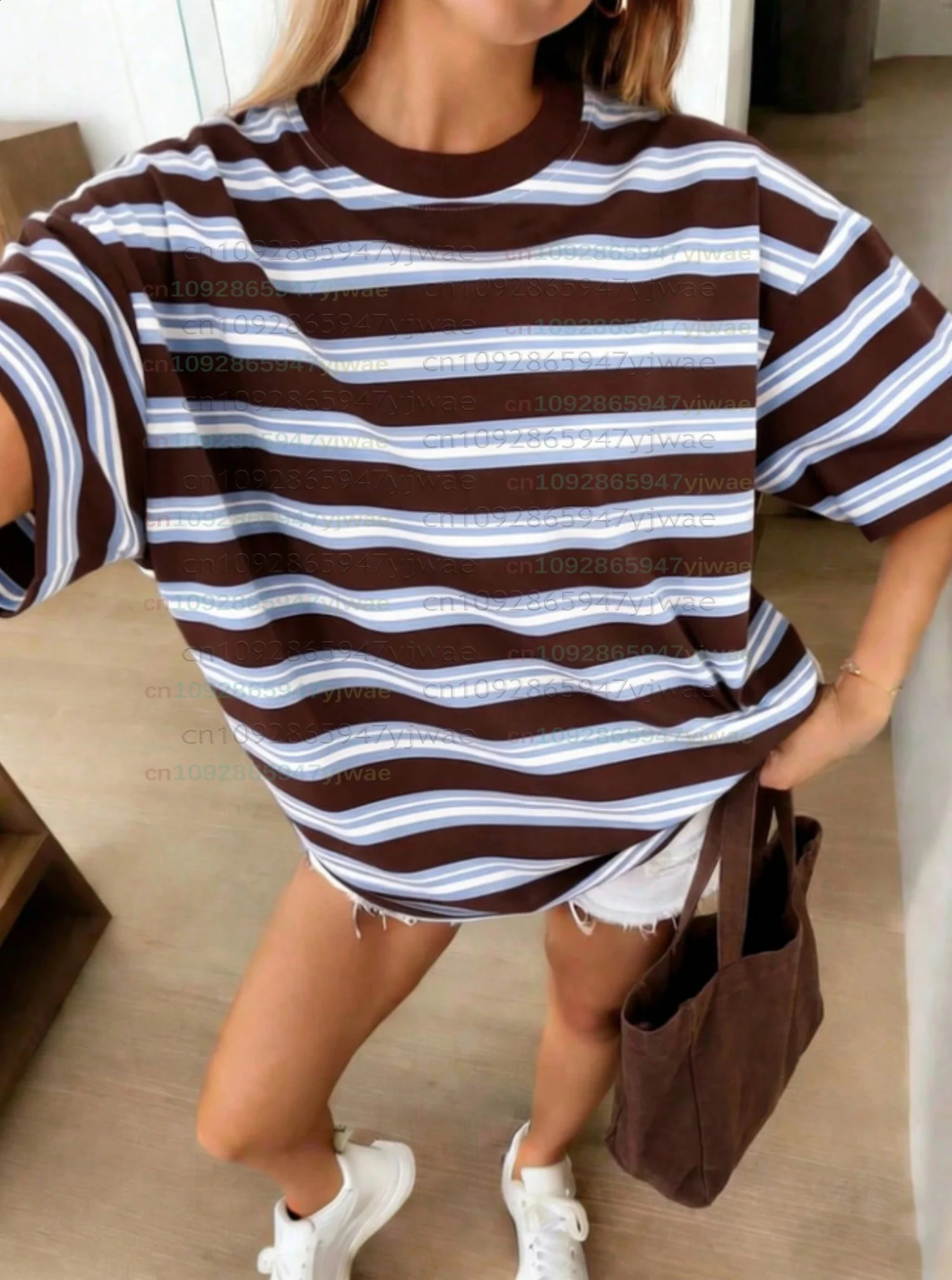 2026 Womens men plus size Short Sleeve stripe Print TShirt Girl Round Neck Tee Outdoor Sports plussize womens clothing 260711banjia