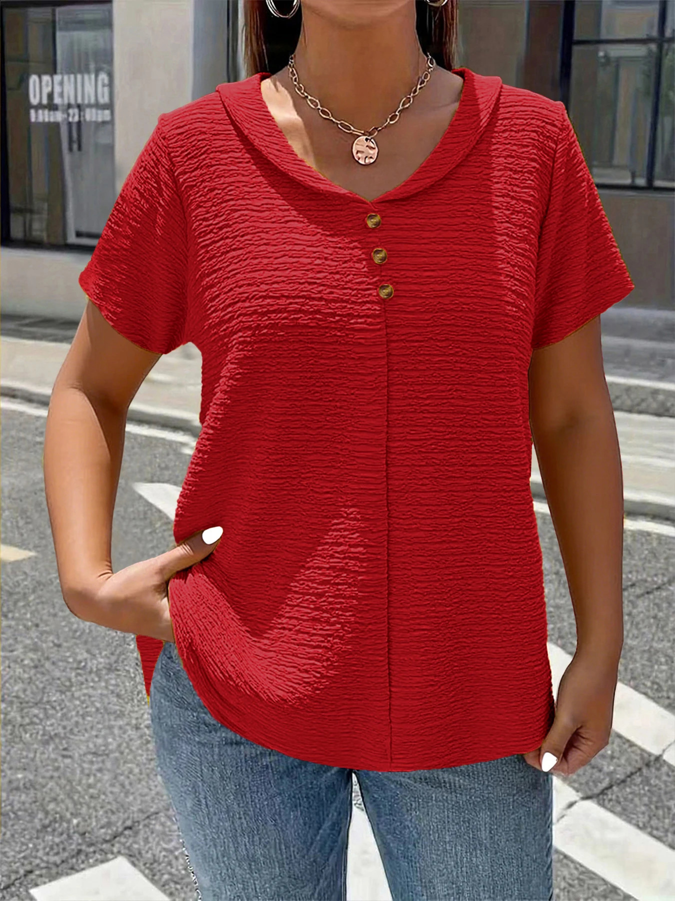 Plus size spring and summer fashionable elegant pure color textured fabric buttoned doll neck short sleeve multiscene match 260711banjia