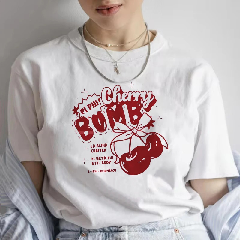 2026 Y2k 90s Cherry Print Tshirt Girl Casual Short Sleeve O Neck Top for Summer Female Clothing T Shirt Women Tee 260711banjia
