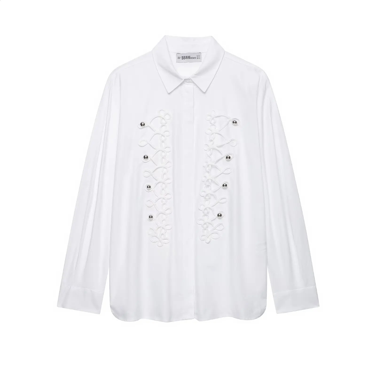 Autumn Knot Buckle Decoration White Shirt Causal Single Breasted Loose Full Sleeve Black Blouse Lady Chic Tops 260711banjia - view 6