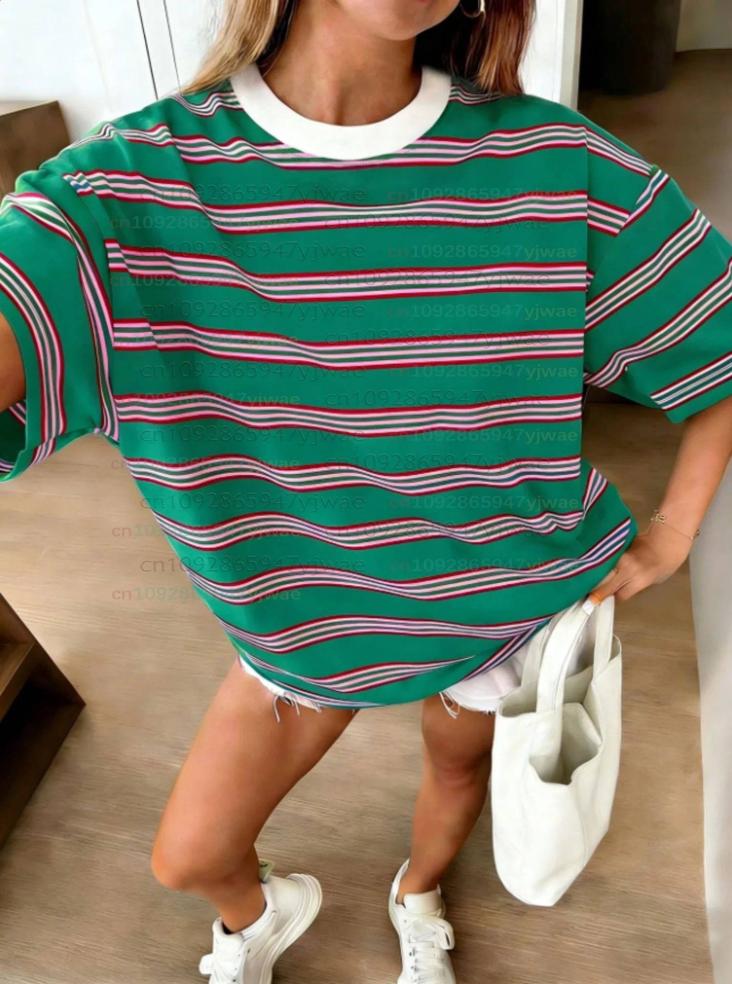 2026 Womens men plus size Short Sleeve stripe Print TShirt Girl Round Neck Tee Outdoor Sports plussize womens clothing 260711banjia