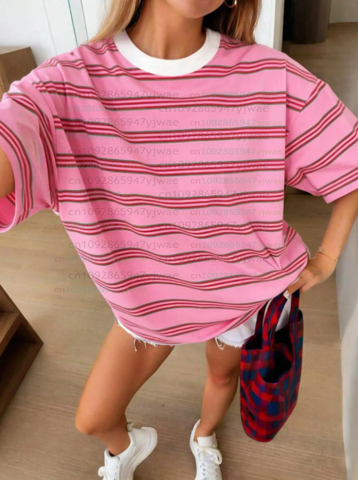 2026 Womens men plus size Short Sleeve stripe Print TShirt Girl Round Neck Tee Outdoor Sports plussize womens clothing 260711banjia