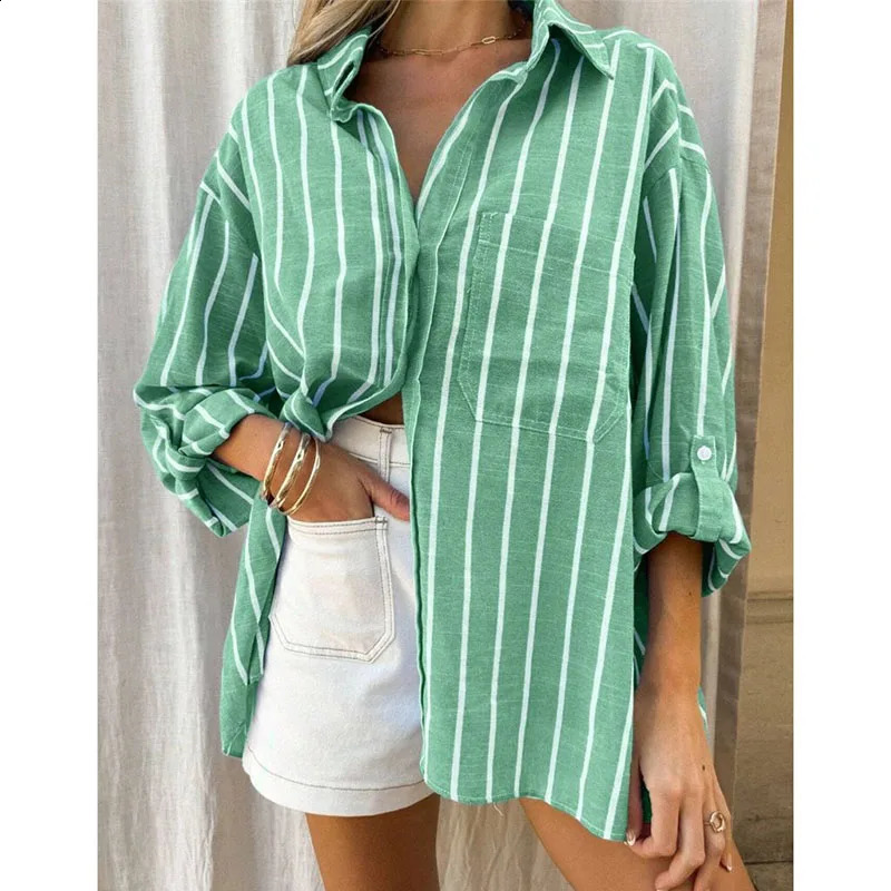 Womens Loose PoloNeck Striped Shirt for Spring and Summer Stylis Casual Versatile Top 260711banjia