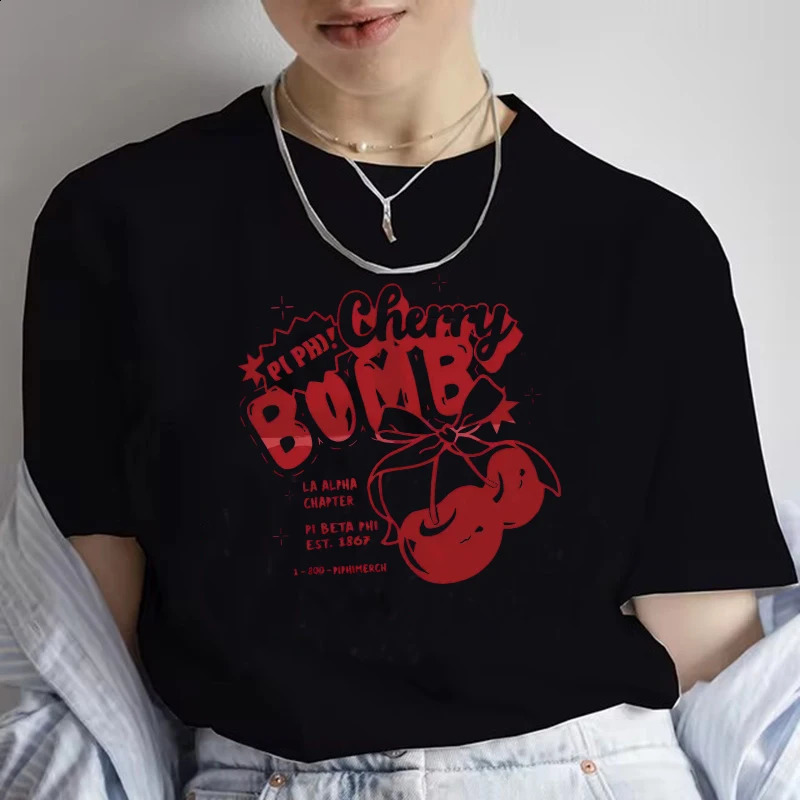2026 Y2k 90s Cherry Print Tshirt Girl Casual Short Sleeve O Neck Top for Summer Female Clothing T Shirt Women Tee 260711banjia