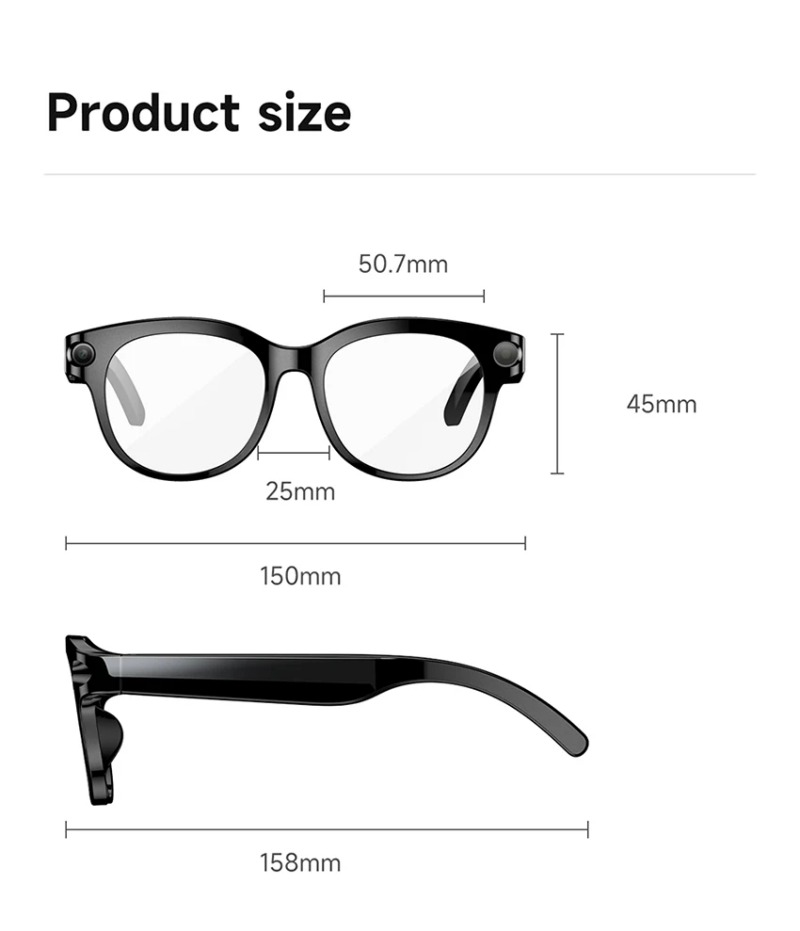 AI Smart Glasses, Smart Audio Wearable Device with Bluetooth Connectivity, 2MP Camera and Built-In Flashlight, Single-Lens Design - 290mAh Battery, Ty - view 9