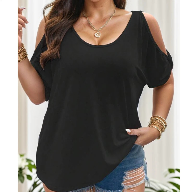 Pullover loose casual strapless solid color womens tshirt 260711banjia - view 5