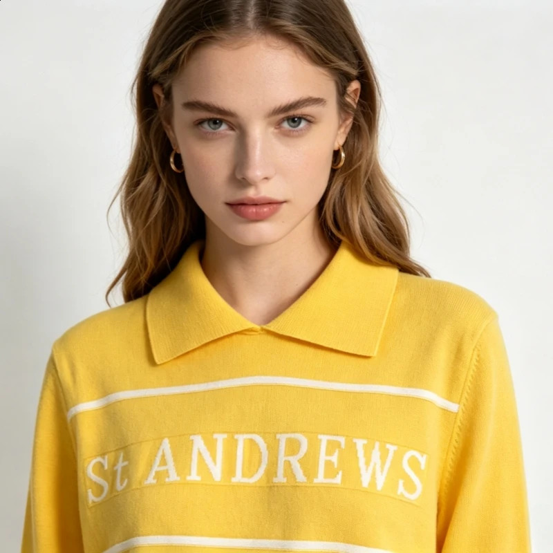 Ladies Poloneck Knitted Embroidered Sweater Academic Style Casual Pullover y n Fashionable Golf Shirt 260711banjia