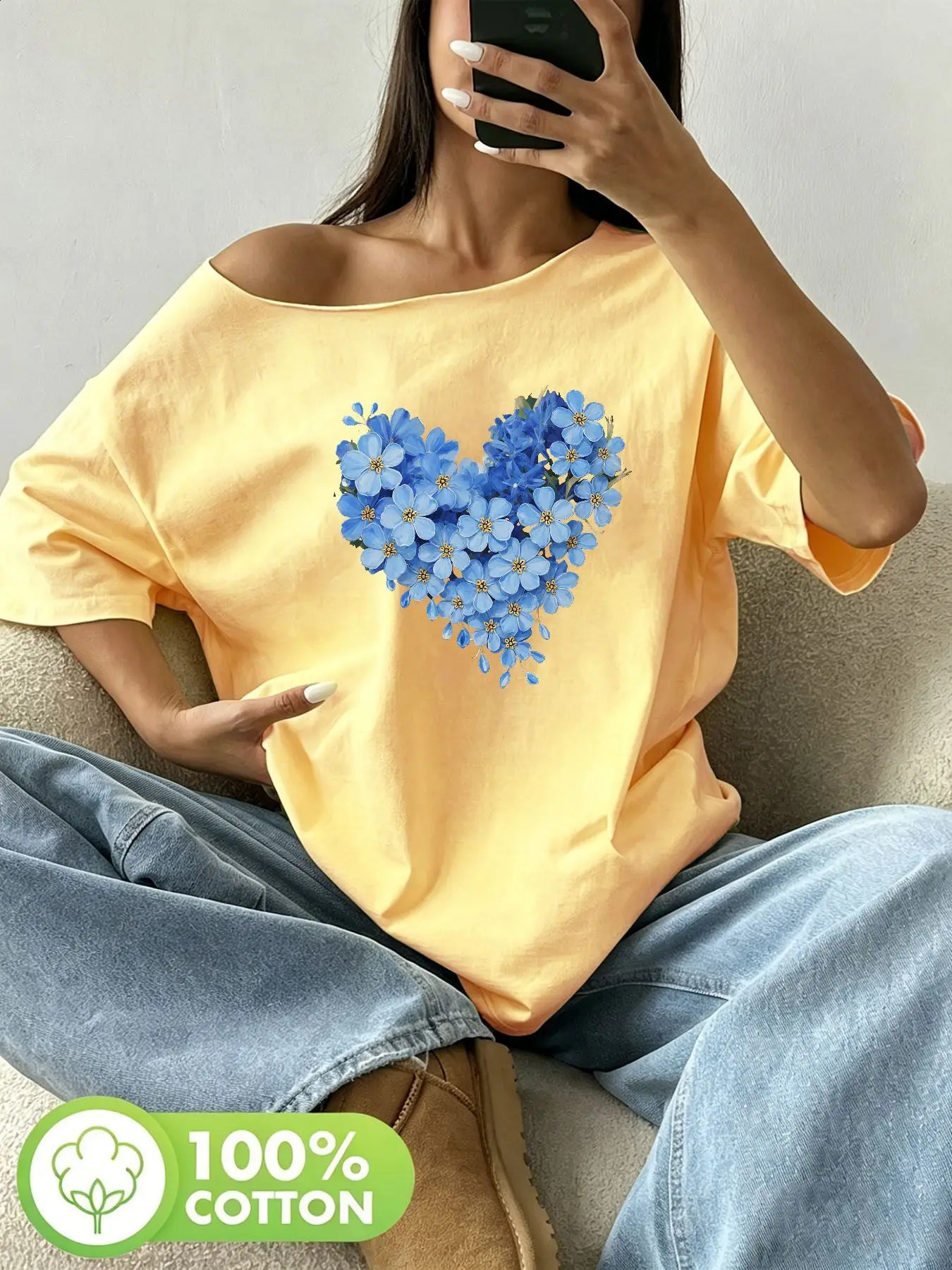 Plus Size 100 Cotton Shoulder Loose Print TShirt Oversized Y2K Style Graphic Tee Tops Summer Off The Top Bl 260711banjia - view 6