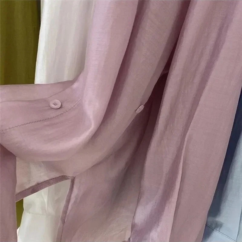 Mesh Shirts for Women Thin Summer Clothing Female Long Sleeve Loose Korean Style Sheer Soft Students College Turndown Collar 260711banjia