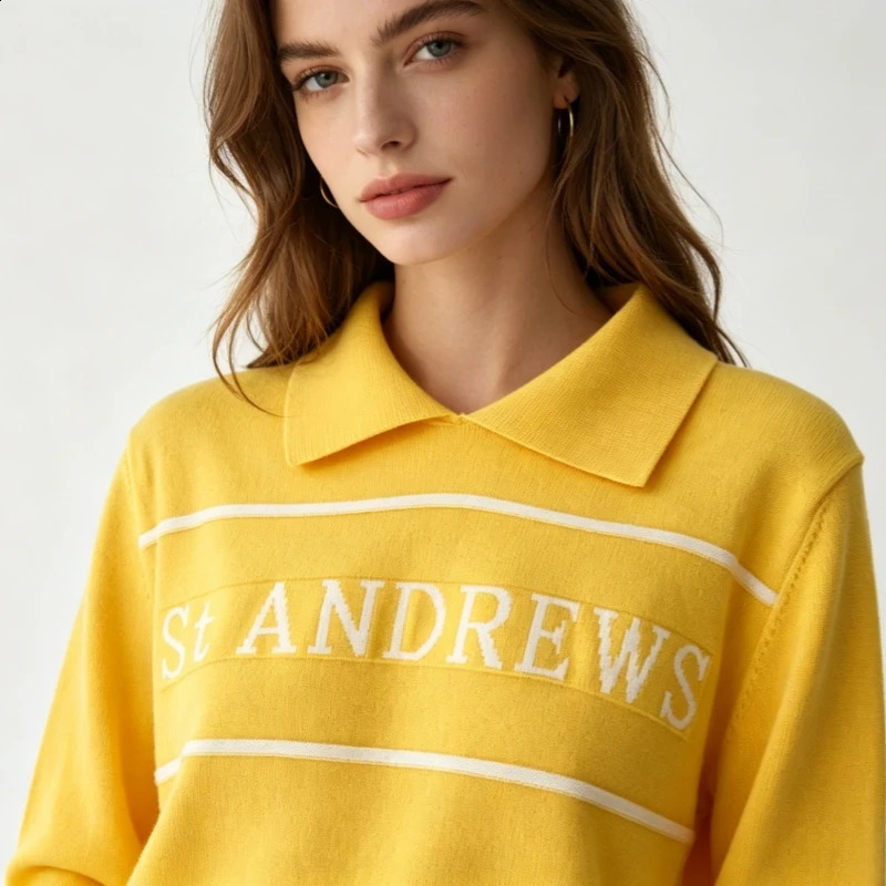 Ladies Poloneck Knitted Embroidered Sweater Academic Style Casual Pullover y n Fashionable Golf Shirt 260711banjia
