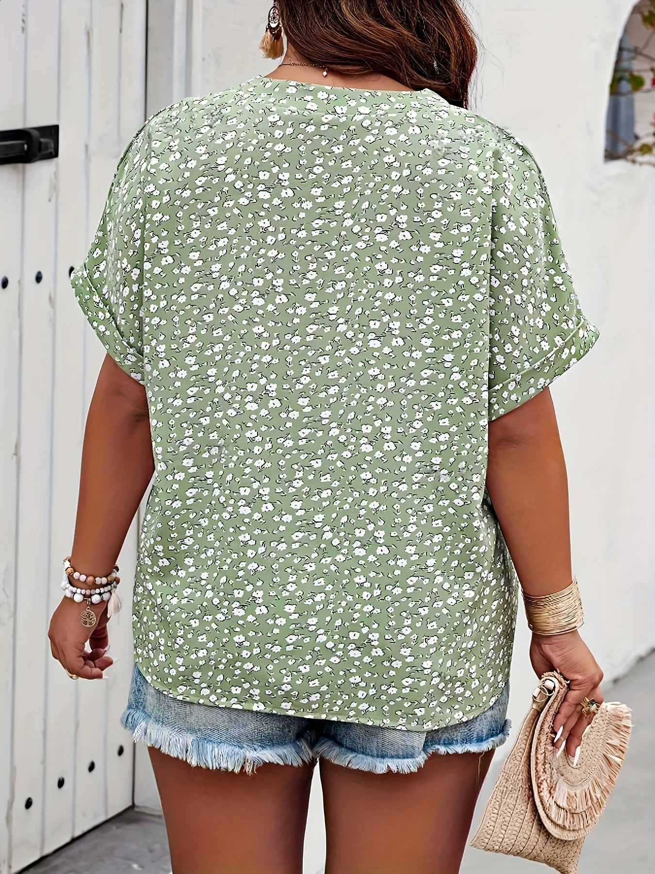 Plus Size Summer Floral Print Shirt for Women Casual Office Lady Fashionable European and American Style Loose Tops 260711banjia