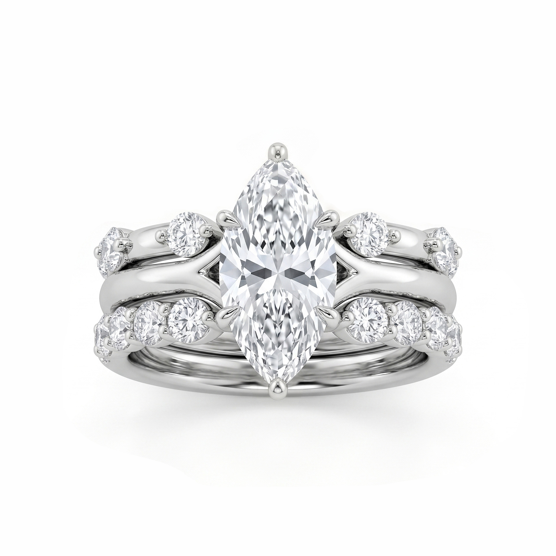 3pcs Wedding Couple Rings Set Ins Top Sell Vintage Luxury Jewelry 14K White Gold Fill Marquise Cut High Carbon Diamond Party Eternity Women Bridal Rin - view 5