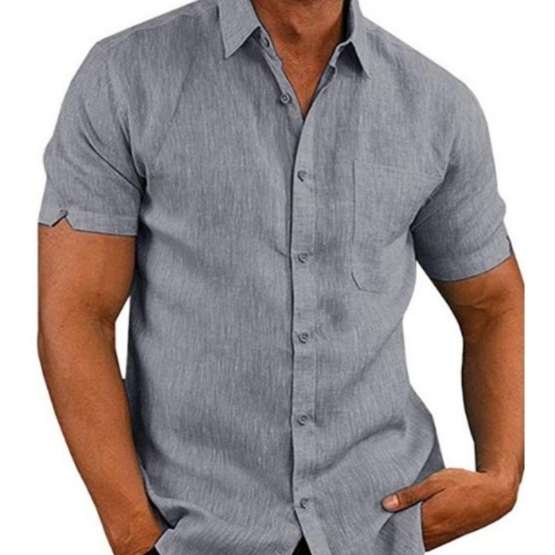 Mens Short Sleeve Button Down Linen Blend Shirt with Chest Pocket Casual Summer Top 260711 - view 3