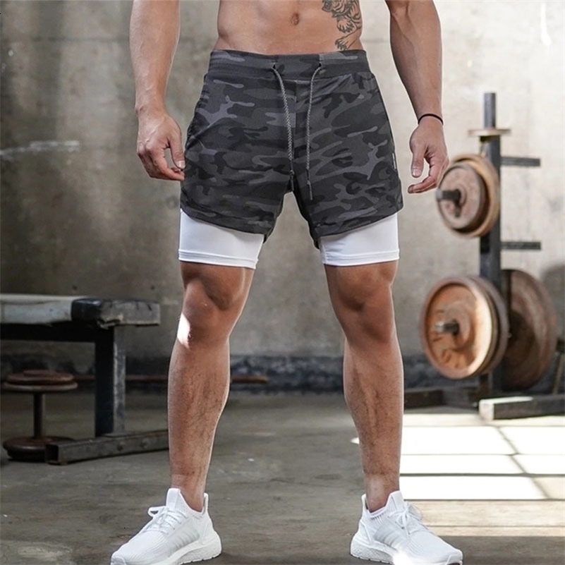 Camouflage running shorts mens gym sports shorts 2-in-1 quick dry exercise training outdoor sports fitness jogging shorts 260711 - view 3