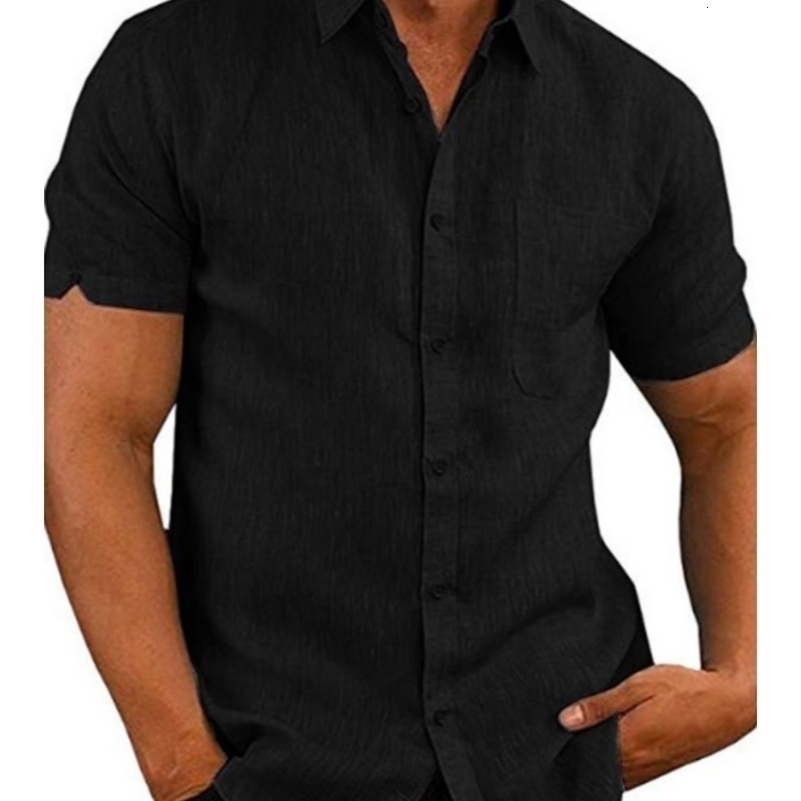 Mens Short Sleeve Button Down Linen Blend Shirt with Chest Pocket Casual Summer Top 260711 - view 6